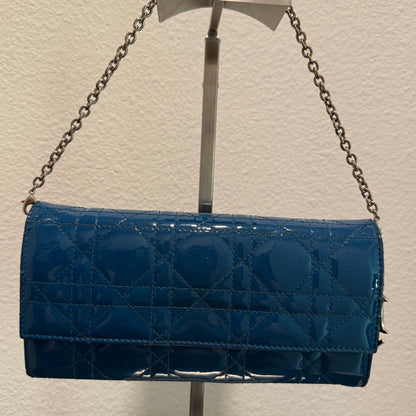 Lady Dior Wallet On Chain in Patent Teal Blue - Elegant and Timeless!